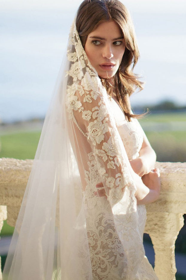 Lace trimmed cathedral veil