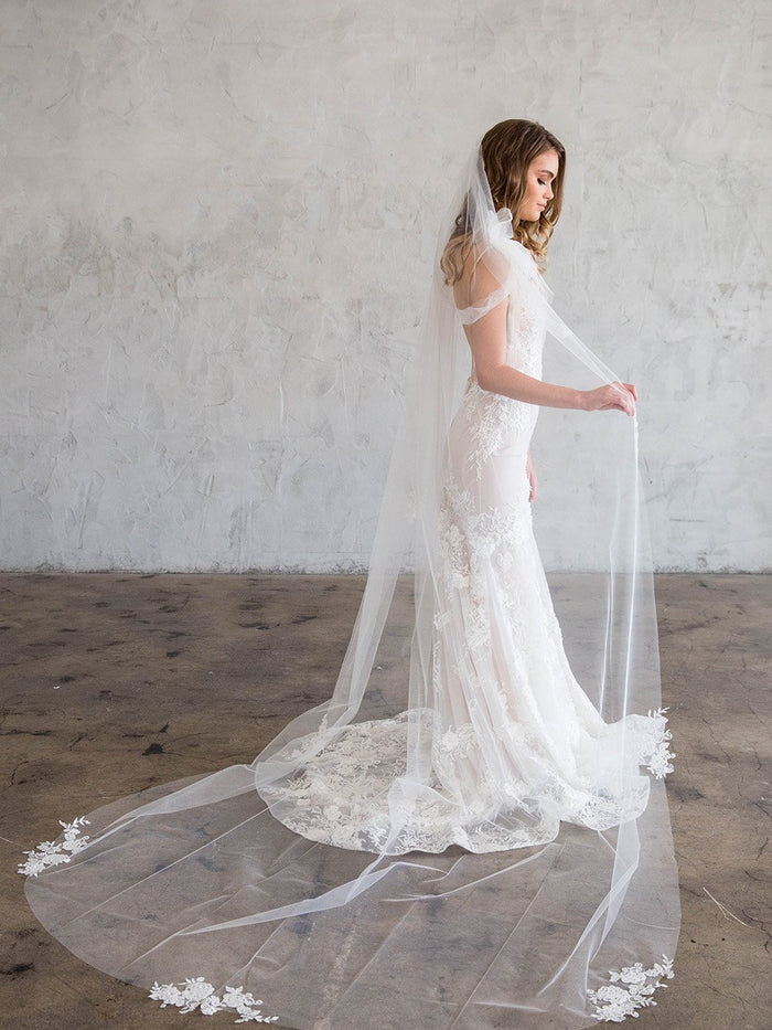 CLARICE CATHEDRAL VEIL - SCATTERED LACE EDGE