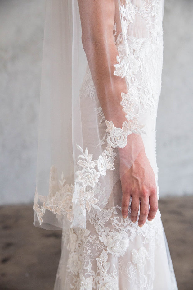 Brides & Hairpins Henri Floor Length Veil - Scalloped Lace Edge Retail
