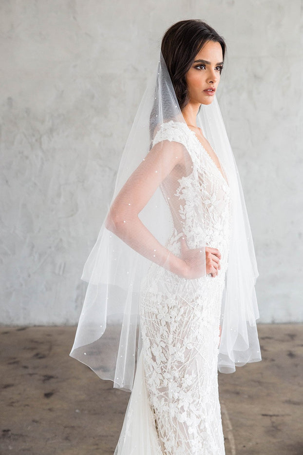 FRANCES FINGERTIP DOUBLE VEIL - WITH SCATTERED CRYSTALS