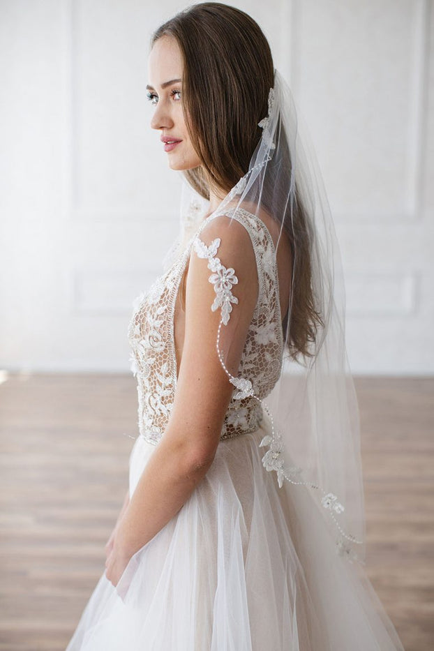 MIKAELA ELBOW/CATHEDRAL VEIL - WITH LACE EDGING